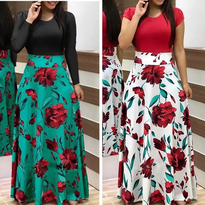 Женское платье с длинным рукавом и круглым вырезом повседневное лоскутное