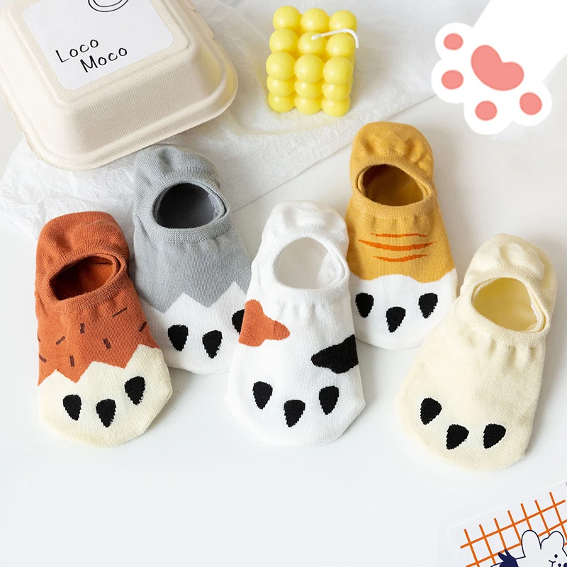 

Носки женские с мультяшным котом, когтями, невидимые носки, жаккардовые носки-лодочки, японские тонкие силиконовые Нескользящие милые женс...