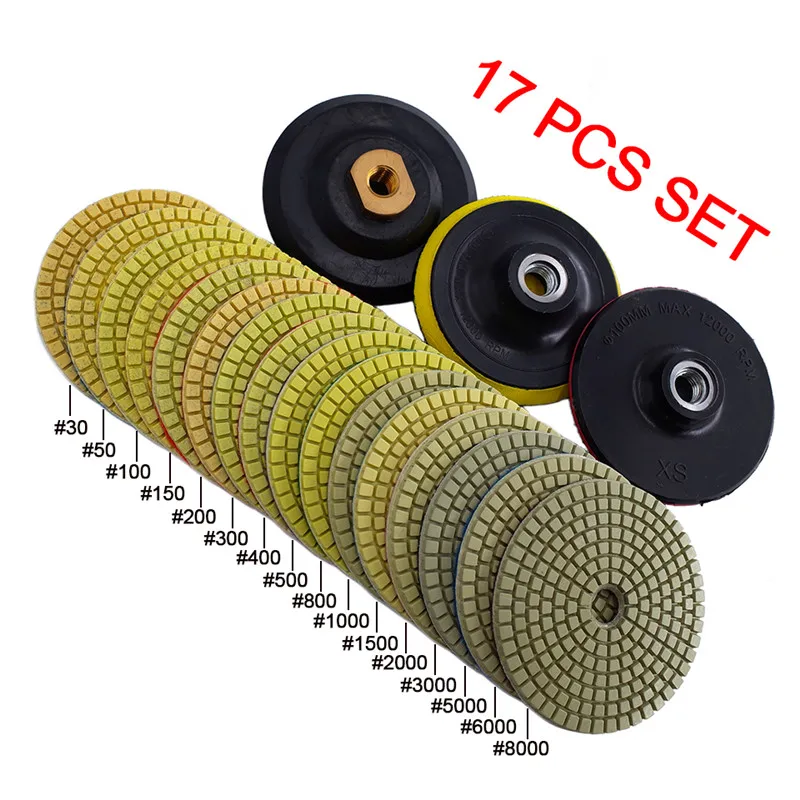 Комплект шлифовальных пластинок с алмазным напылением 17 шт. 4 дюйма 100 мм для