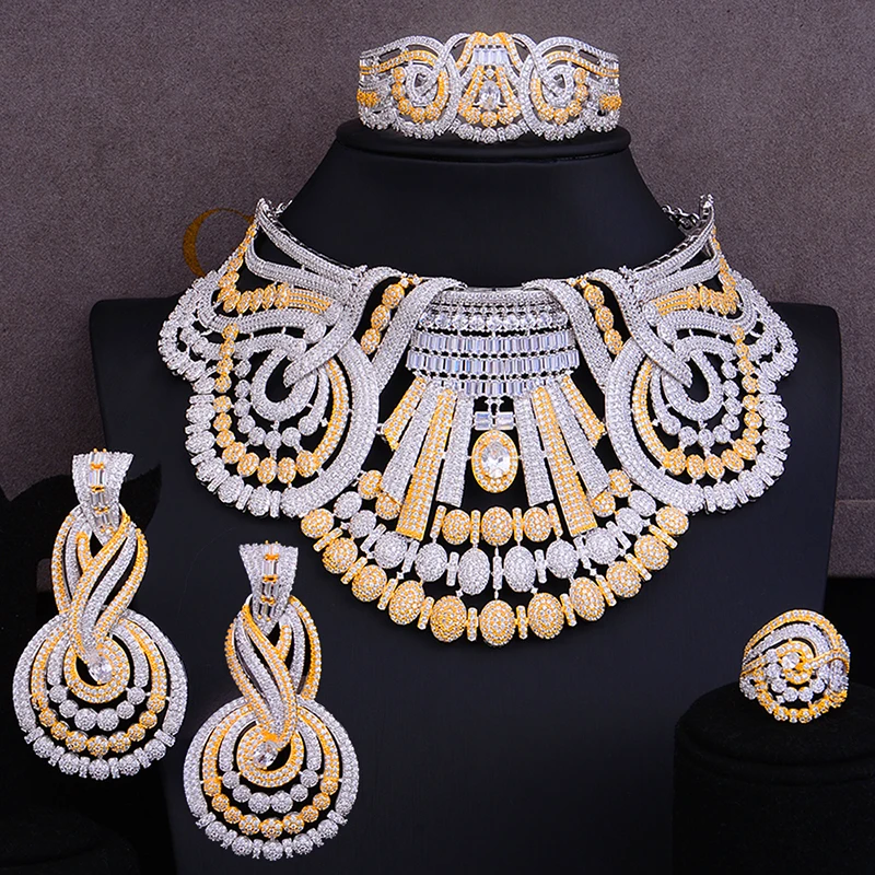 GODKI 4PCS Luxury BOLD Chokers African Jewelry Set For Women Wedding earings fashion jewelry 2020 indian jewelry Sets