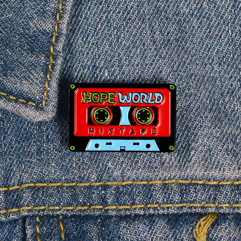 

Retro Tape Metal Pins Hope World Music Hard Enamel Pins Fashion Brooches Badges Lapel Clothes Pins Jewelry Gifts for Friends