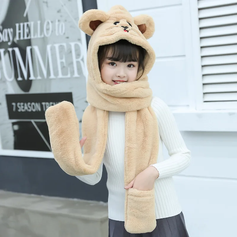 Детские зимние шапки с плюшевой пандой и поросенком шарф перчатки комплект 3 в 1