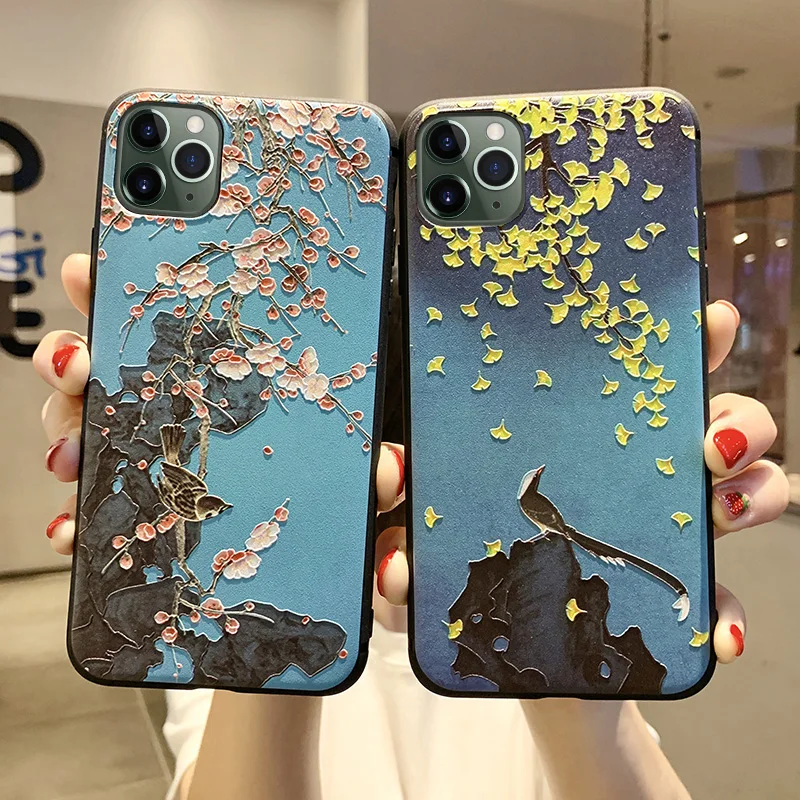 Цветочный силиконовый чехол для телефона iPhone 11 Pro Max Рельефный цветочный 7 8 6 6S Plus X