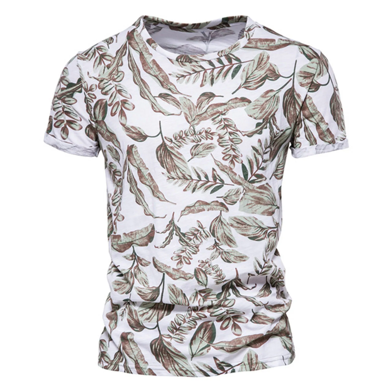 

2021 Men's Summer T-shirt Casual Wear Leaf Pattern Short Sleeve Top Hip Hop Street Fashion Comfortable Large Size O-neck Shirt