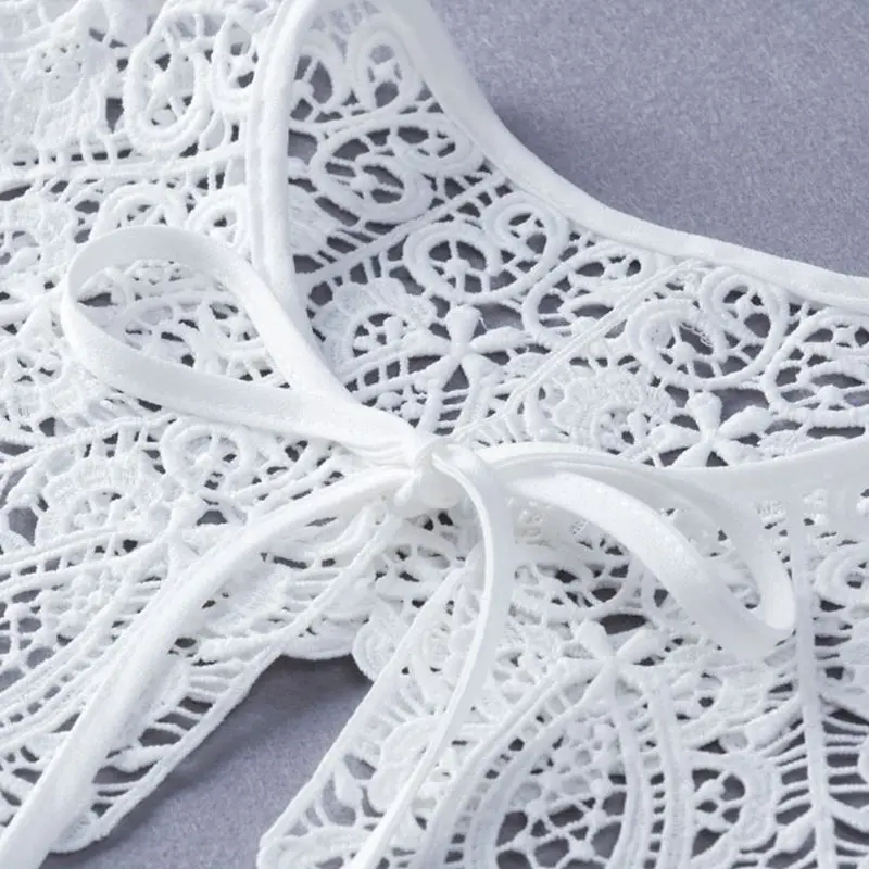 Vintage Palace Style Womens Doll False Fake Collar Hollow Out Crochet Lace Half Shirt Necklace Shawl with Imitation Pearl Bowtie |