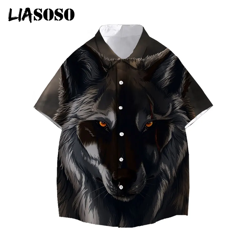 

LIASOSO New Arrival Men's Shirts Women Men Hawaiian Camicias Casual Wild Shirts Animal Wolf 3D Printed Short-Sleeve Tops