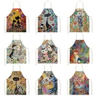 Кухонный Фартук с цветочным принтом, домашние льняные фартуки без рукавов с милым котом для мужчин и женщин, аксессуары для выпечки, инструменты для уборки