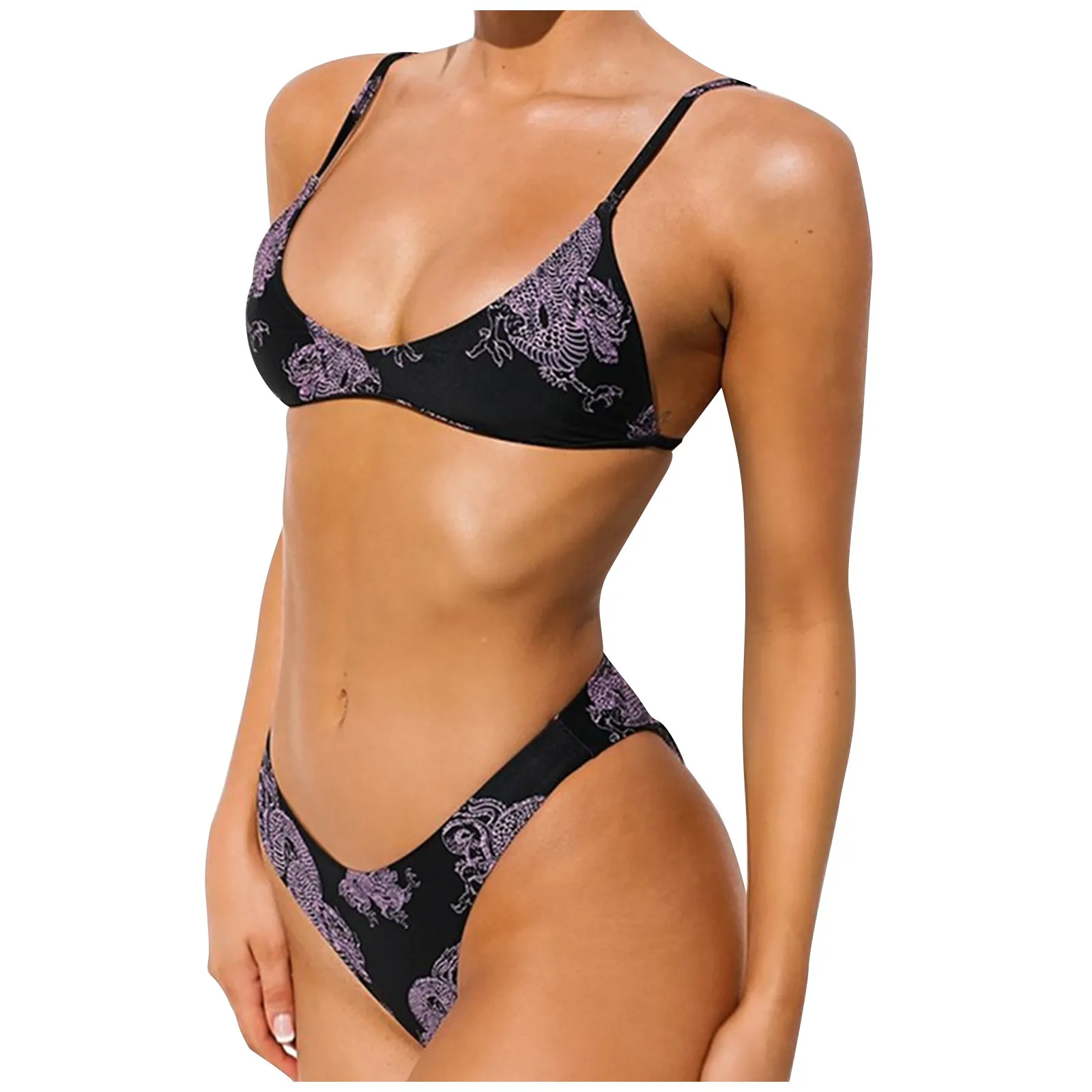 

New Fashion Women Summer Sexy Cool Pattern Swimming Suit Thin Belt Push-Up Bikini Beachwear bikinis 2021 mujer brasileño 1207