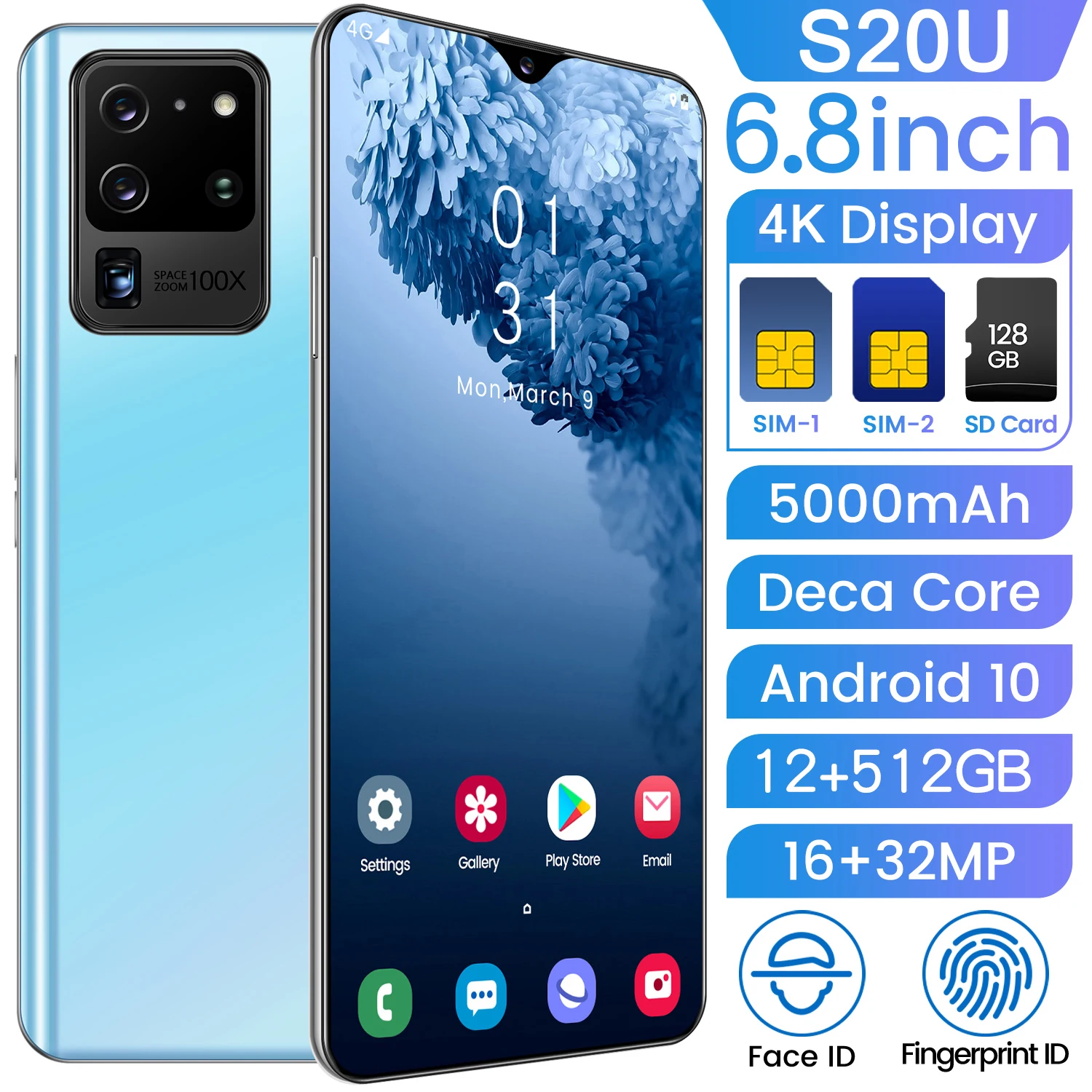

Global Version S20U 6.8 Inch 12G 512G Ultra-thin Cellphone HD+Water Drop Screen Mobile Phone 4G/5G Internet Smartphones