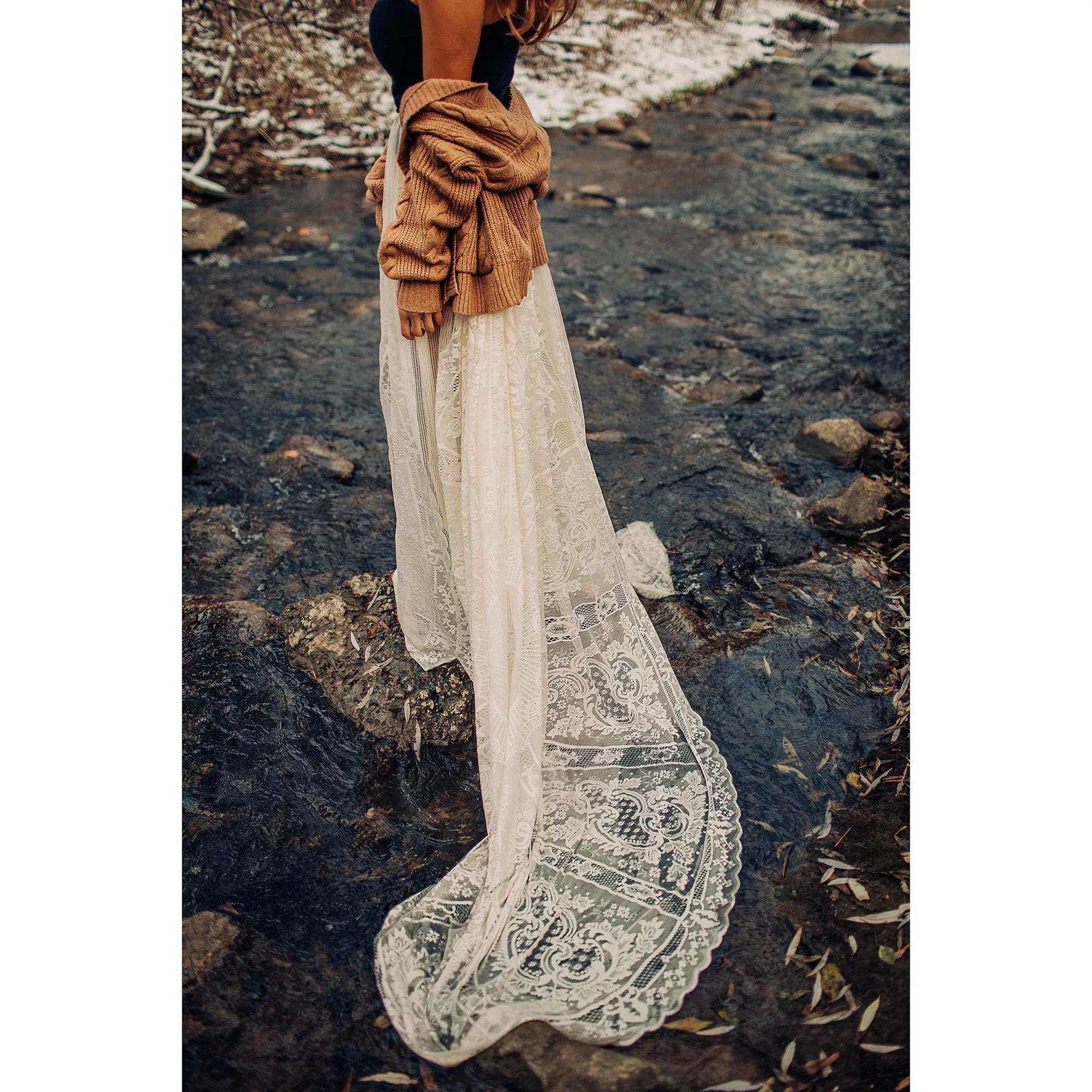 Photo Shoot Props Maxi Long Vintage Lace Maternity Skirt Pregnant Gown Party Evening Robe for Women Photogrpahy Accesssories