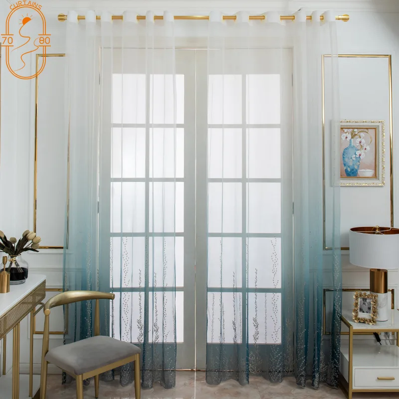

New Gradient Window Screening Plant Embroidered Screen Curtains for Living Room Bedroom Balcony Decorative Yarn
