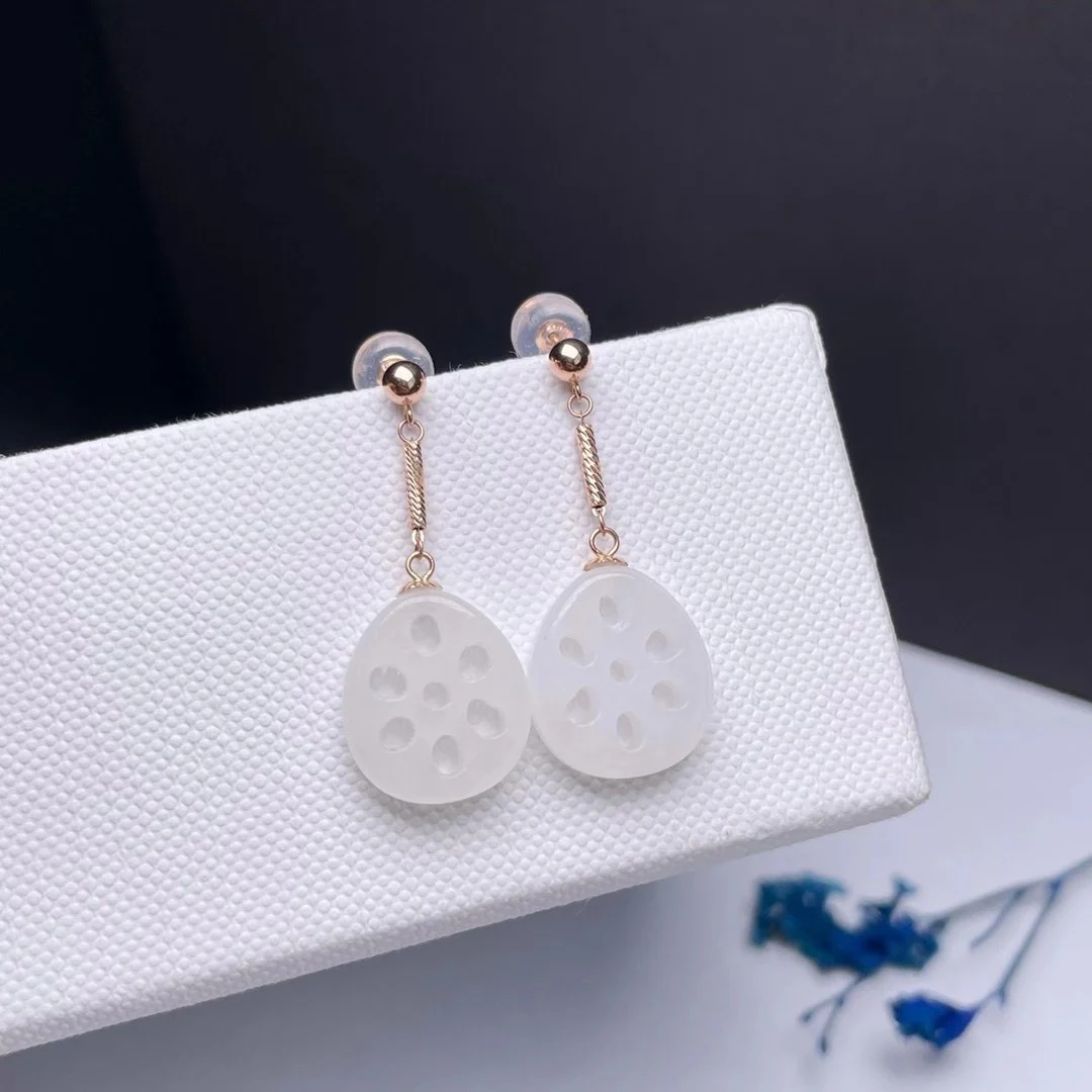 

SHILOVEM 18k желтое золото Настоящая Натуральная белая яшма висячие серьги классические Изящные ювелирные изделия для женщин свадебный подарок ...