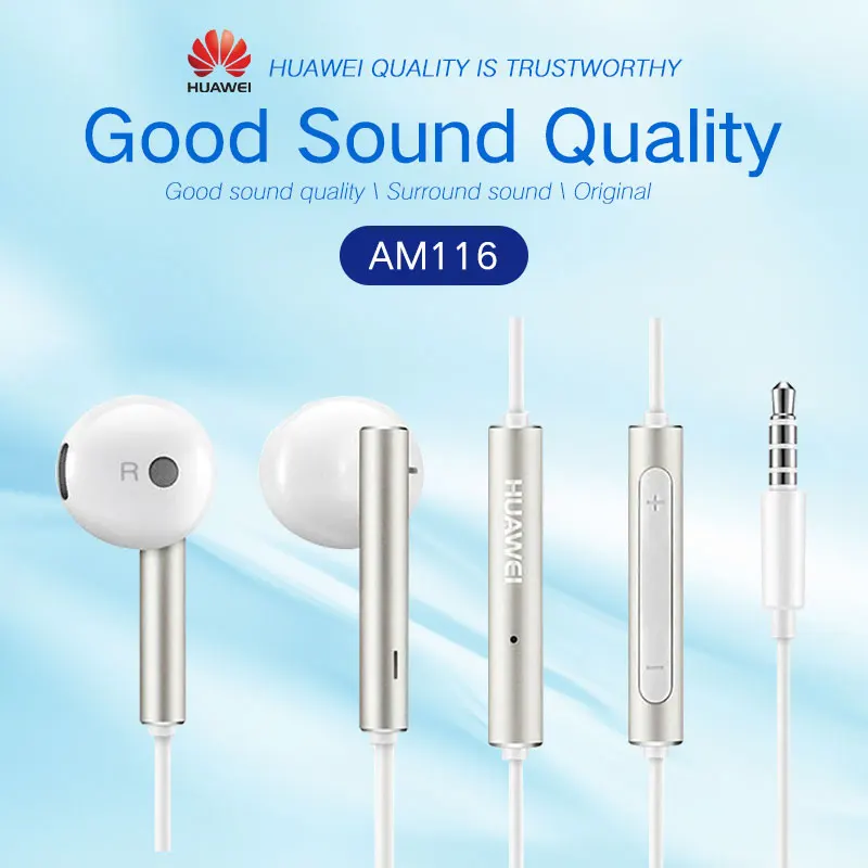 Оригинальные металлические наушники Huawei AM116 с микрофоном и регулировкой