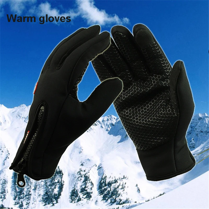 Зимние ветрозащитные теплые перчатки guantes черные с сенсорным экраном для занятий