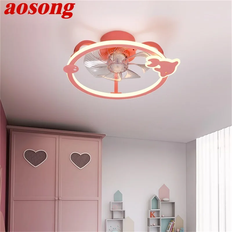 

AOSONG Modern Cartoon Ceiling Fan with Lights Remote Control LED Lighting for Home Children Bedroom