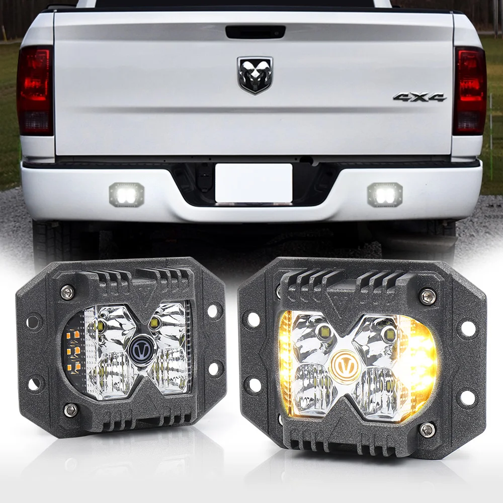 

2 Pcs 4'' LED Work Light Build-in Flashing With Side Shooter Strobe White&Amber Car Lamp For ATV SUV TRUCK Off Road