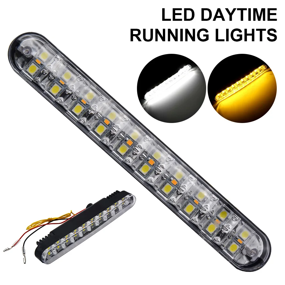 

2Pcs 30LED Car Daytime Running Light 12V HID DRL Driving Turn Signal Fog Light 6000K White Amber Light Bar Car Styling Bulb