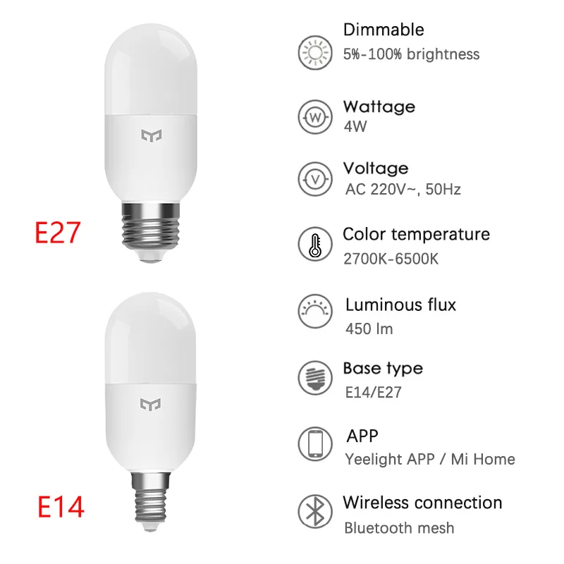 

Yeelight LED Smart Bulb M2 Bluetooth Mesh Version E27 E14 Dimmable Lamp Color temperature APP control Work For Homekit MiHome