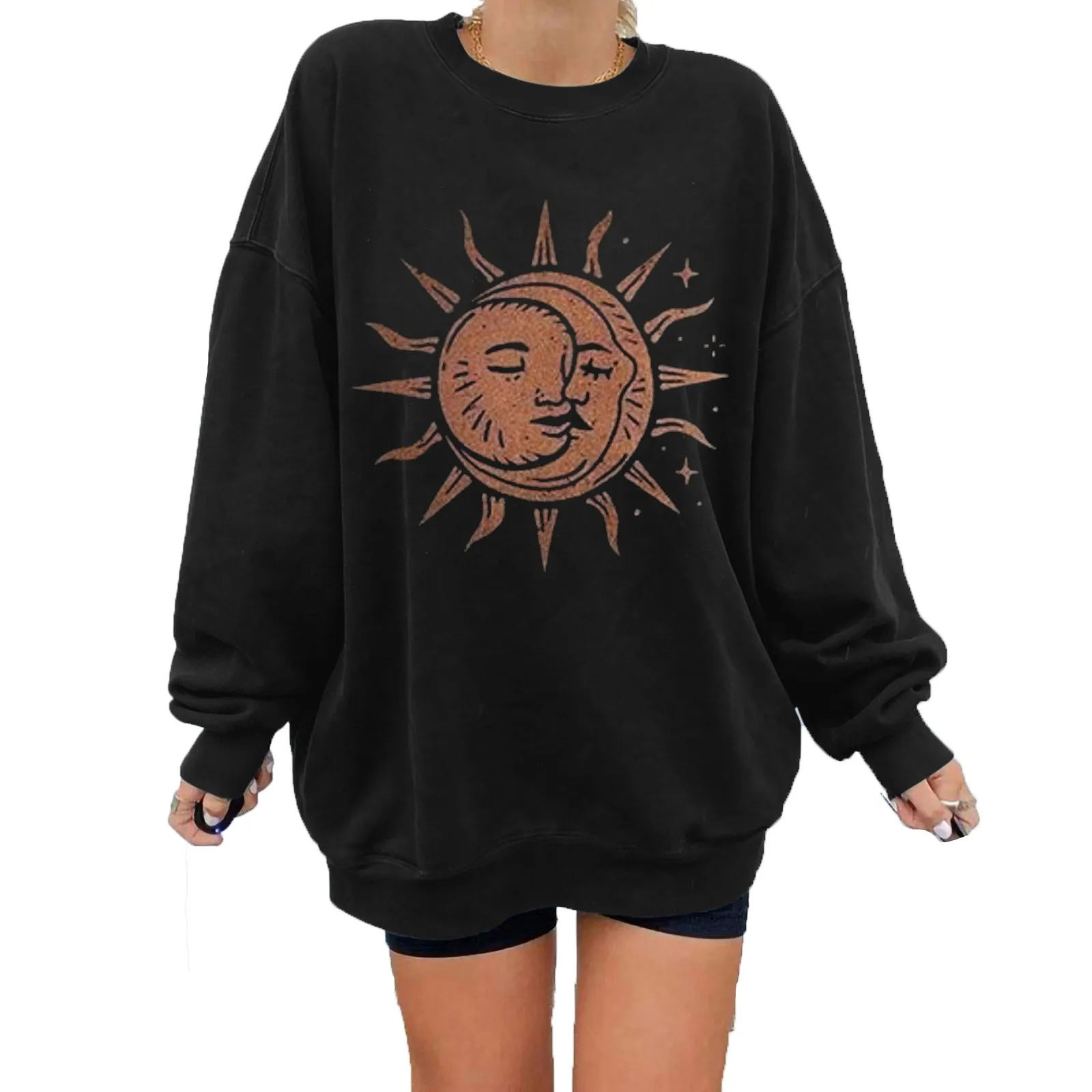 Women's Tops Winter Sun Printing Sweatshirt Pullover Ladies Long Sleeve Korean Style Loose Oversize Tops Streetwear Sweatshirt