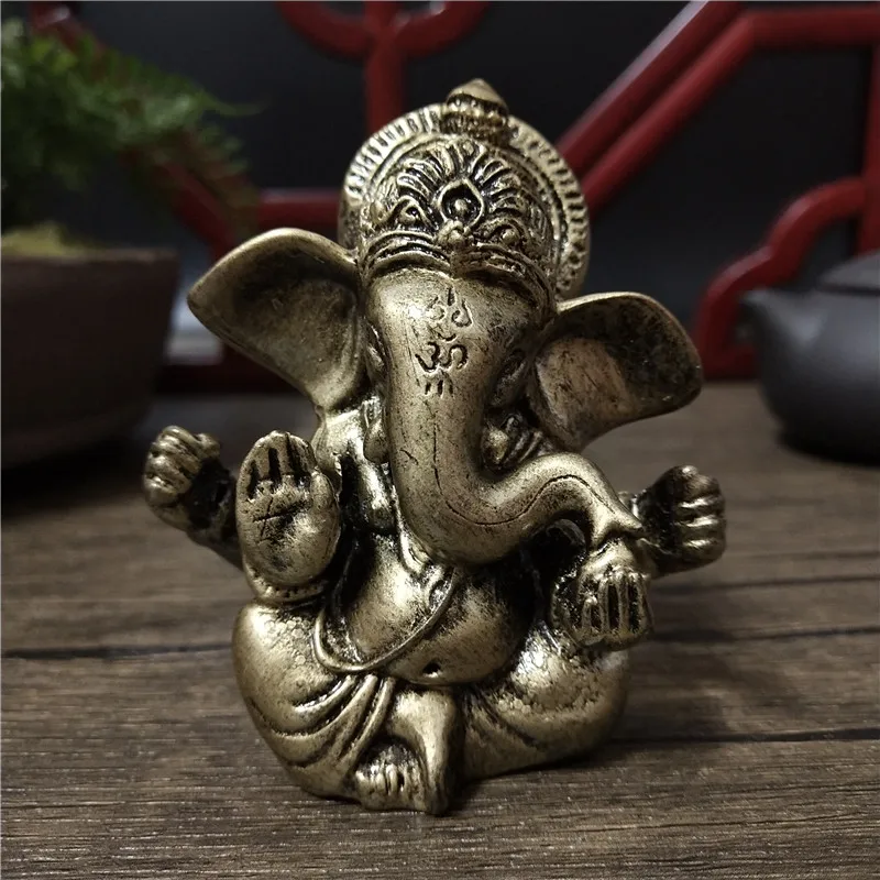 Bronze Color Lord Ganesha Buddha Statues Home Decoration Resin Elephant Hindu God Sculpture Figurines Ornaments Lucky Gifts