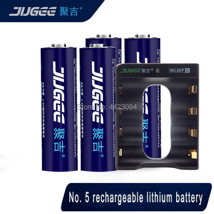 New JUGEE 2000mah 1.5v AA 3000mWh usb rechargeable Li-polymer lithium battery + USB 4 slot charger | Электроника