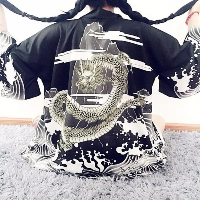 

Women's Summer coat Vintage novelty dragon waves printed chiffon sun protection sun shirt women outerwear 2021 New Chinese Style
