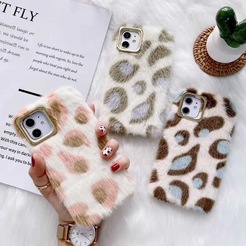 

Winter Warm Plush Leopard Print Case For Samsung galaxy S8 S9 Plus Note 8 9 10 Plus Note 20 Ultra Case Luxury Silicone Cover