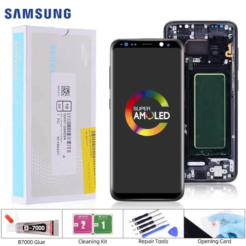 AMOLED Дисплей для SAMSUNG S8 Plus LCD в сборе с тачскрином на рамке Оригинал черный синий
