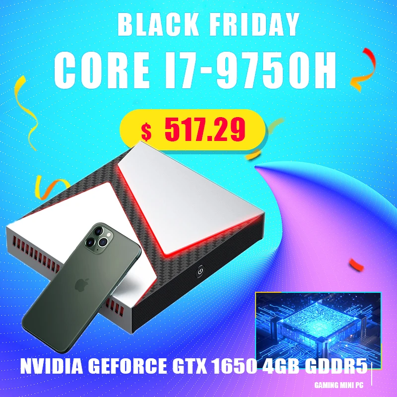 TOPTON модный дизайн мини ПК Intel Core i7 9750H DDR4 UHD Graphics 630 GeForce GTX 1650 4 ГБ GDDR5 Графический