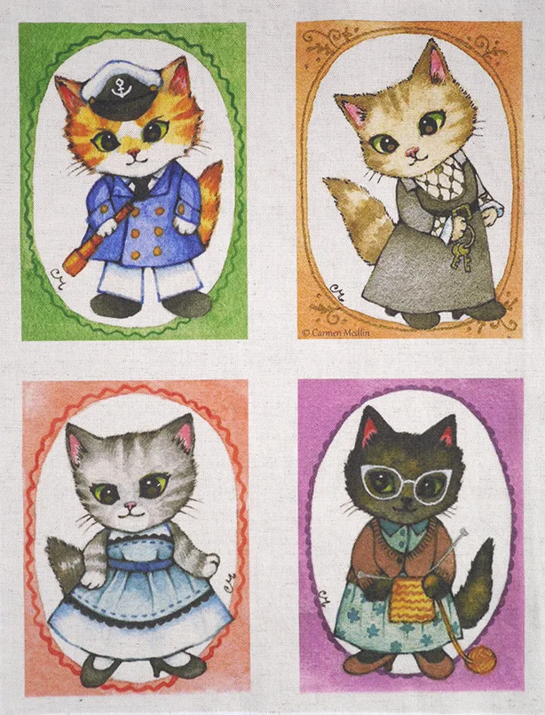 

cotton and hemp fabric pure hand printed canvas cats printing