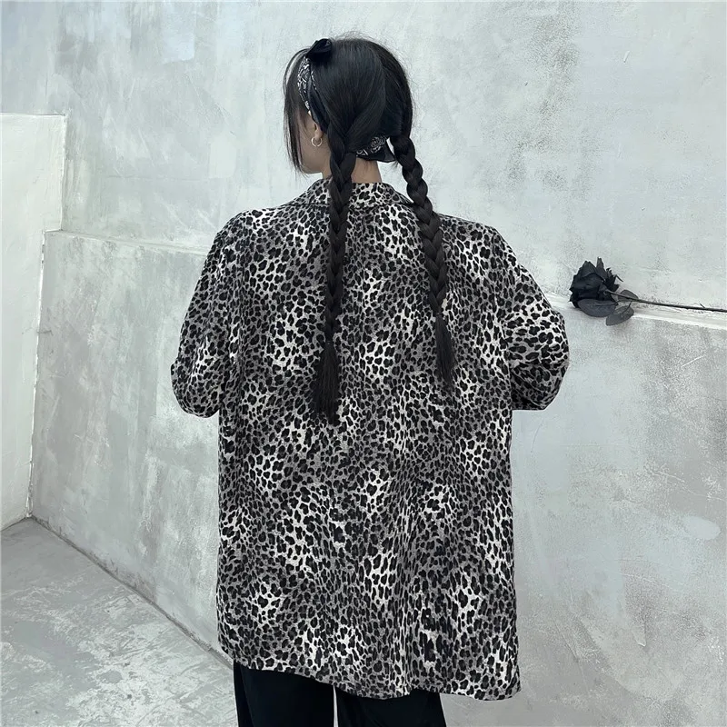 

Loose Notched Collar Outerwear Women's Clothing Summer Leopard Print Double-breasted Fashion Streetwear Casual Straight Jacket