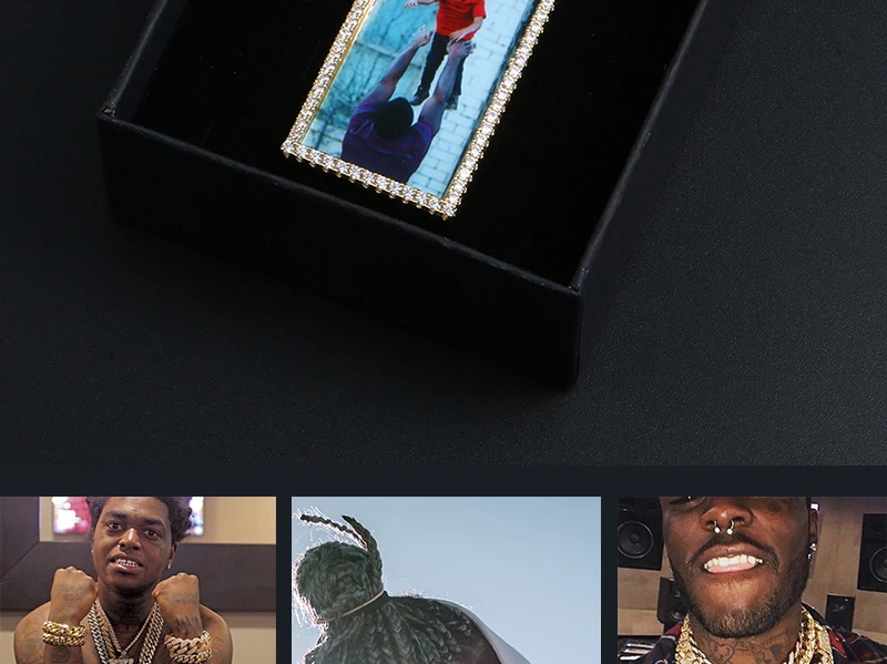 Rectangle Custom Made Photos Medallions Pendant Necklace With AAA Cubic Zircon Rope Cuban Tennis Chain Drop Shipping Gift Box