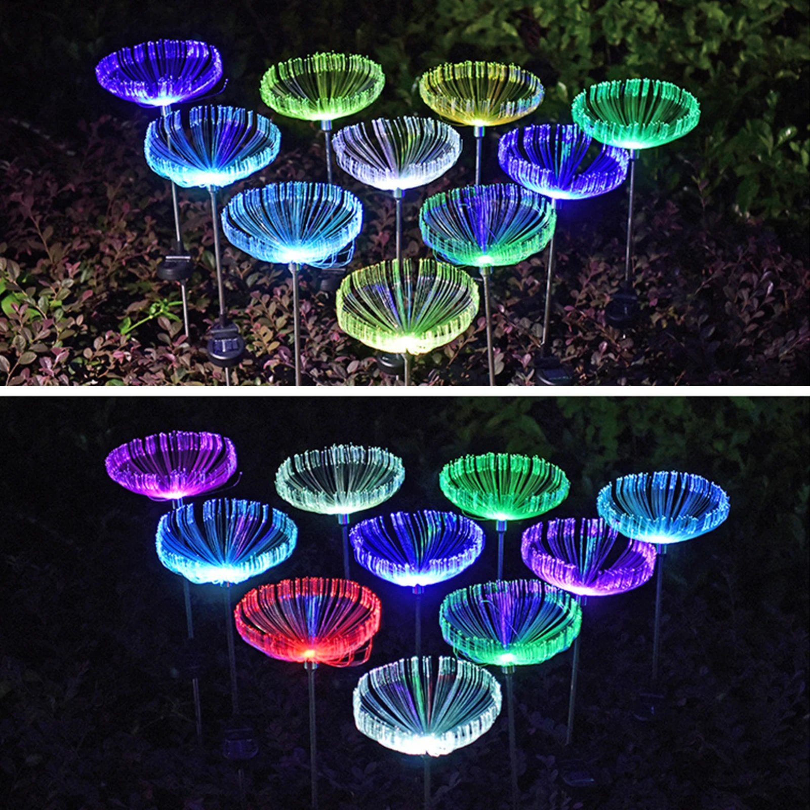 구매 태양 광 LED 광섬유 해파리 잔디 램프 다채로운 빛 색상 변경 축제 장식 지상 플러그 빛 S7