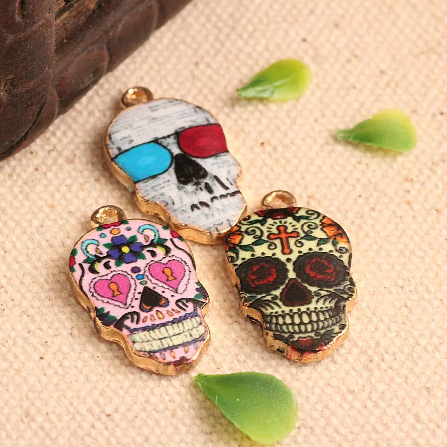 30 шт.) Расширенные шармы с черепами Calavera очаровательные капризные праздничные