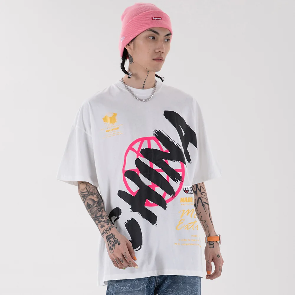 

VFIVE UNFOUR High Street Style T-Shirts Harajuku Streetwear Men Print Short Sleeve Cotton Tshirt Casual Hip Hop Loose Tees Male