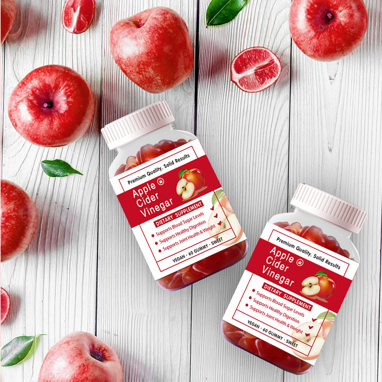 

60pcs Apple Cider Vinegar Gummy Vitamins B9 B12 Organic Beet Root Pomegranate Gummies for Detox Cleanse & Weight Management