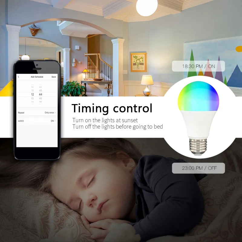 

9W WiFi E27 LED Smart Bulbs RGB Voice Control Lighting Bulb Changing Lamp Remote With Alexa Google Assistant Decor Home Supplies