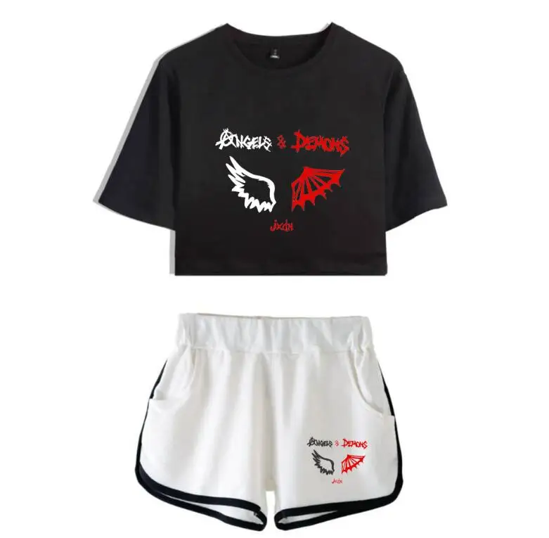 

New Jaden Hossler T-Shirt Female Two Piece Set Short Sleeve Jaden Hossler Crop Tops+Shorts fashion Sexy T shirt Suit Summer
