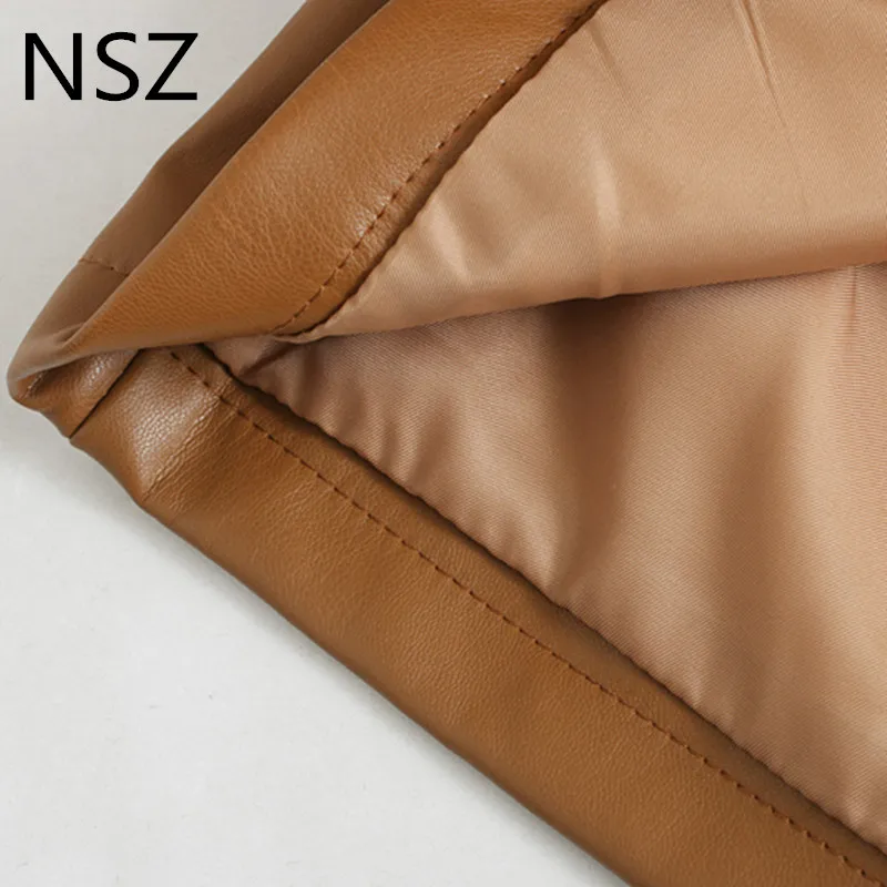 NSZ Женская однотонная куртка из искусственной кожи с длинным рукавом и карманом