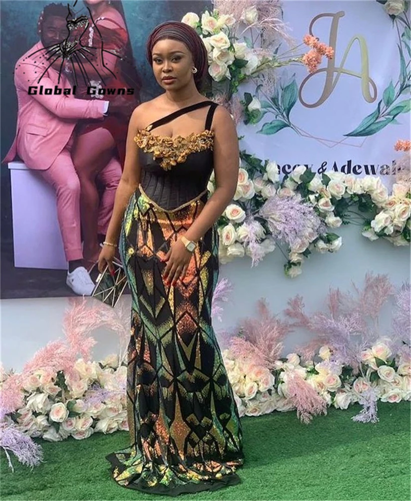 

Женское вечернее платье-Русалка Aso Ebi, платье на одно плечо с аппликацией, платье в африканском стиле для вечевечерние, 2021