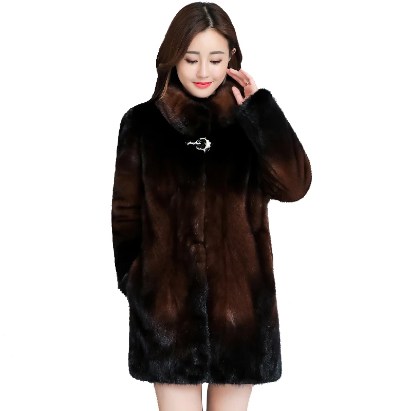 

New Winter Mink Fur Jacket Female Mink Fur Warm Overcoat Ladies Whole Mink Medium Long Loose Mom Mink Fur Parker Coat Women