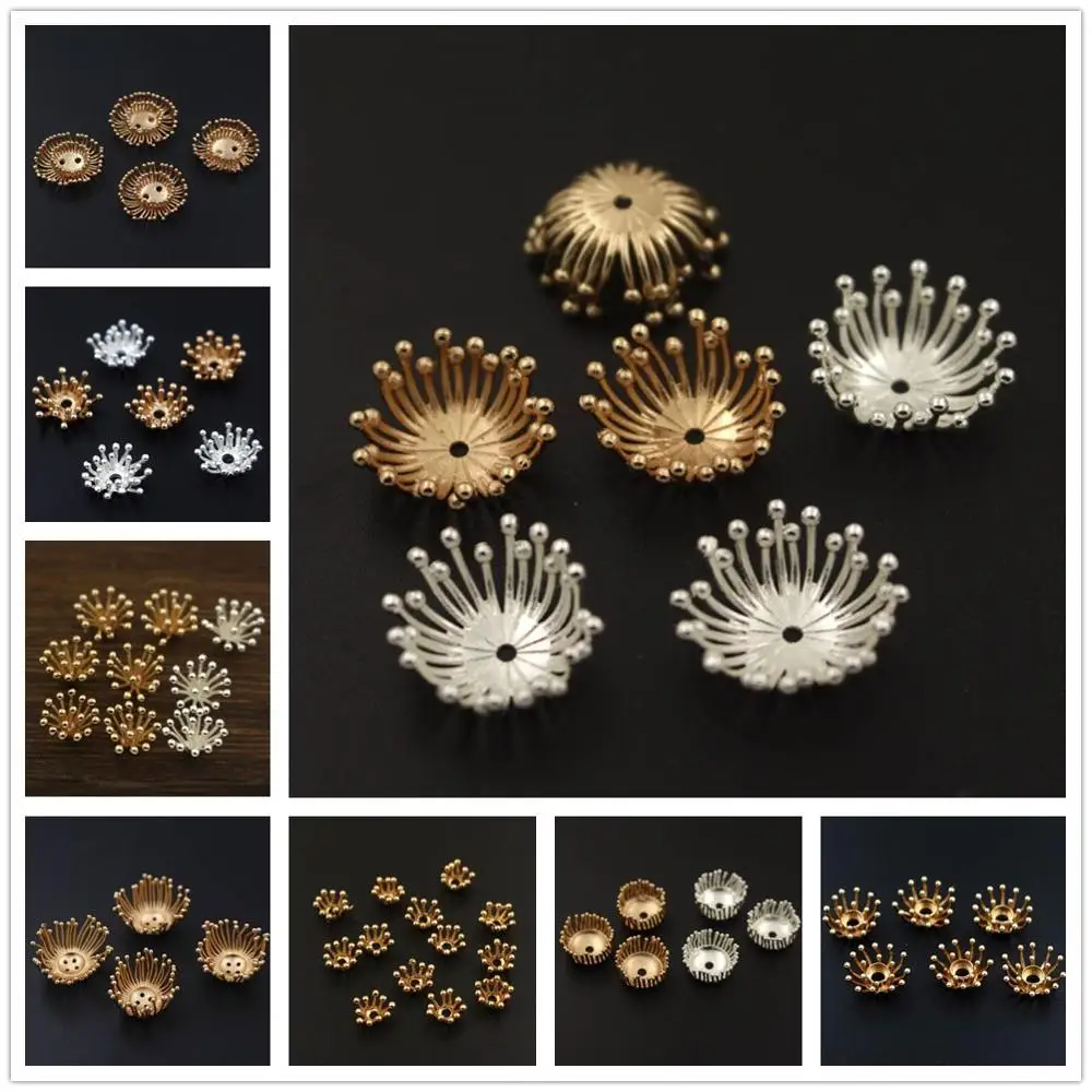 20pcs Brass Casted Quality Stamping Filigree Pistils Stamens Flower Ball Pins Hole Center Charms End Beads Caps Findings DIY