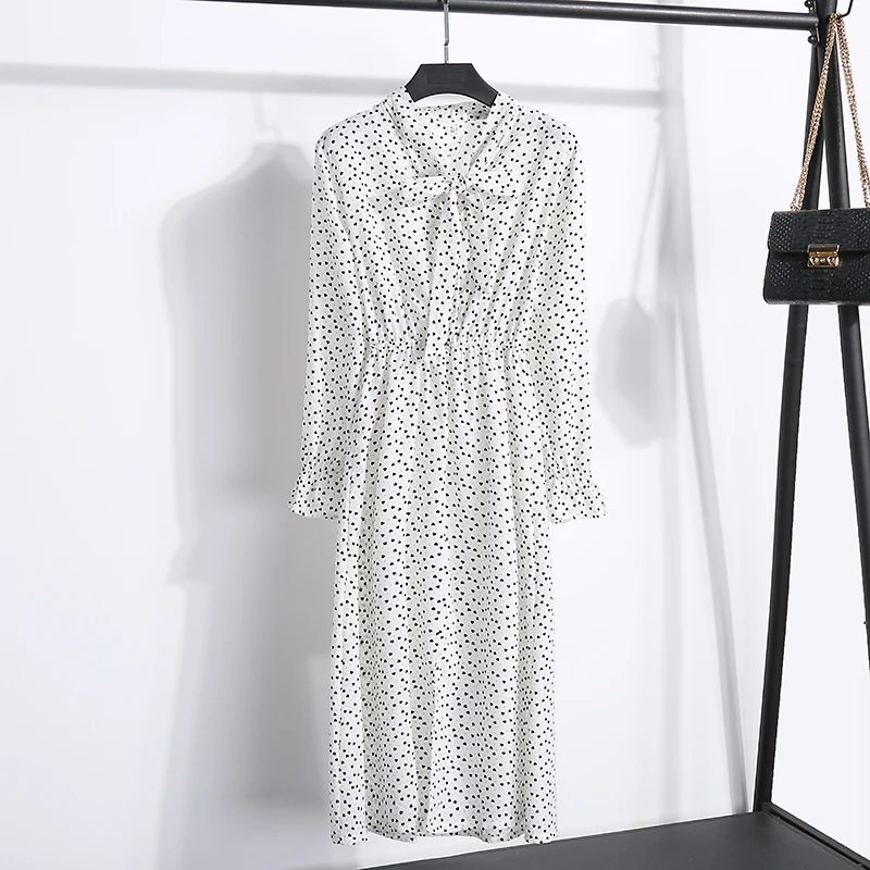 Женское шифоновое платье с бантом длинным рукавом и цветочным принтом | Женская