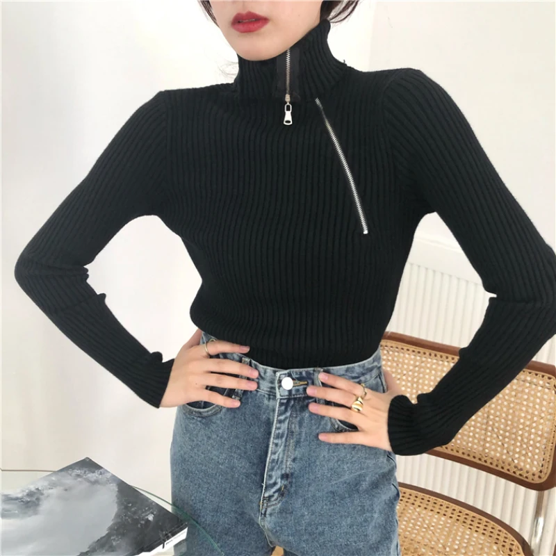 Толстый женский свитер JMPRS с высоким воротником зимний модный однотонный вязаный