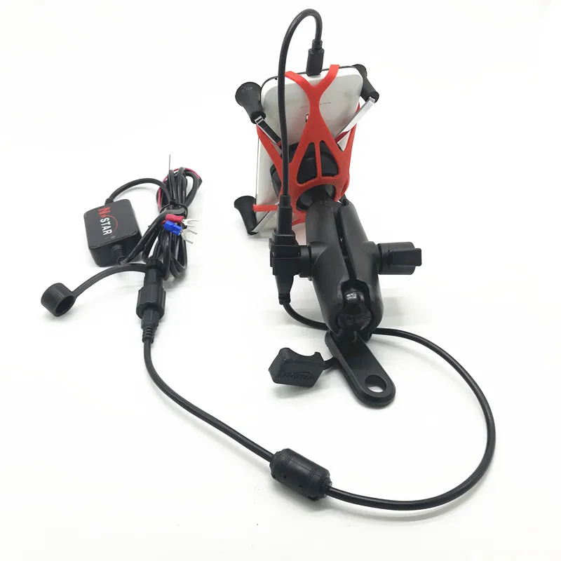 6cm Arm Aluminum Double Socket L Type Motorcycle Base Mount Rearview Mirror Phone Holder USB Chargerfor Gopro Smartphone | Электроника