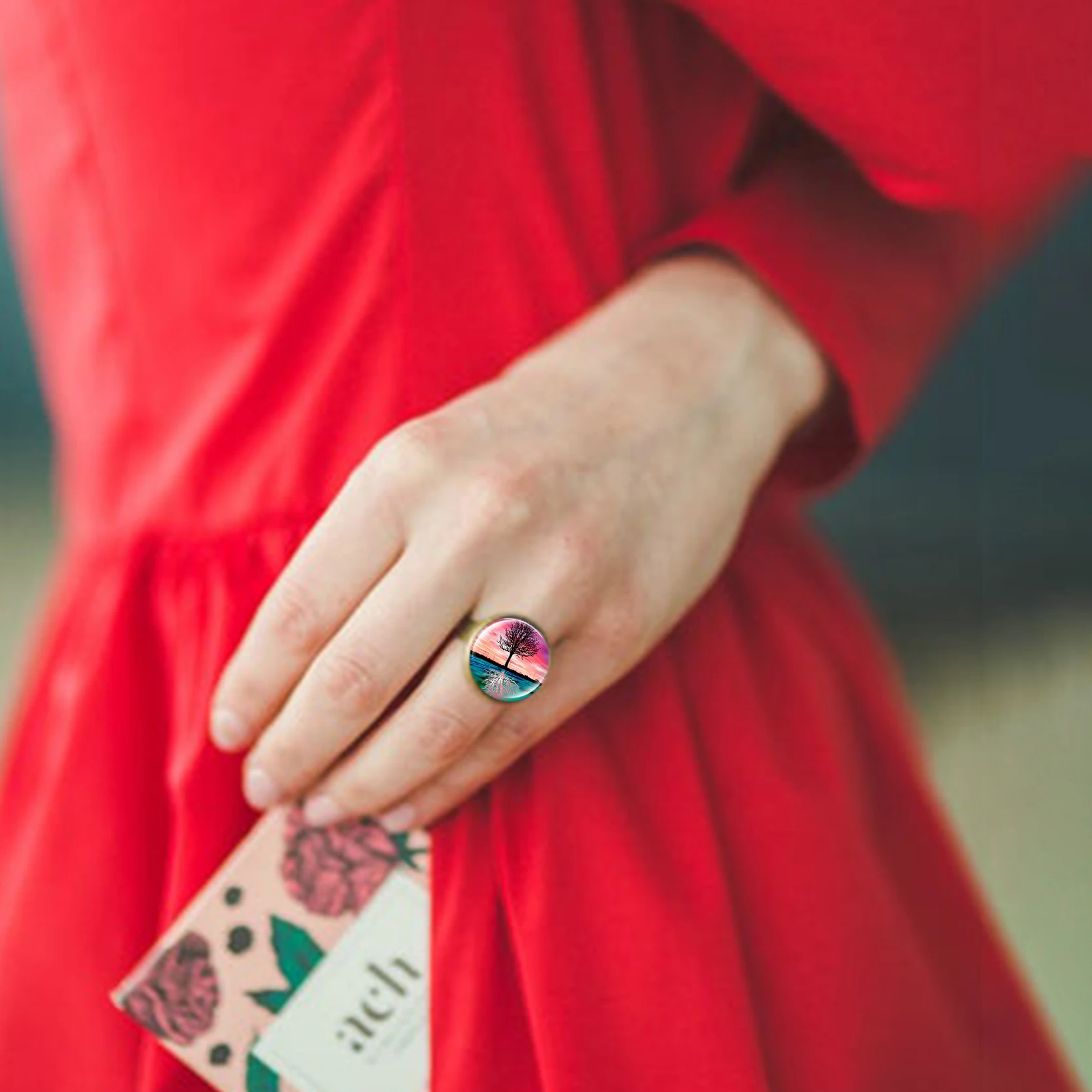 

Van Gogh Sunflower Art Painting Adjustable Ring Romantic Flowers Glass Cabochon Rings Resizable Round Handmade Jewelry for Women