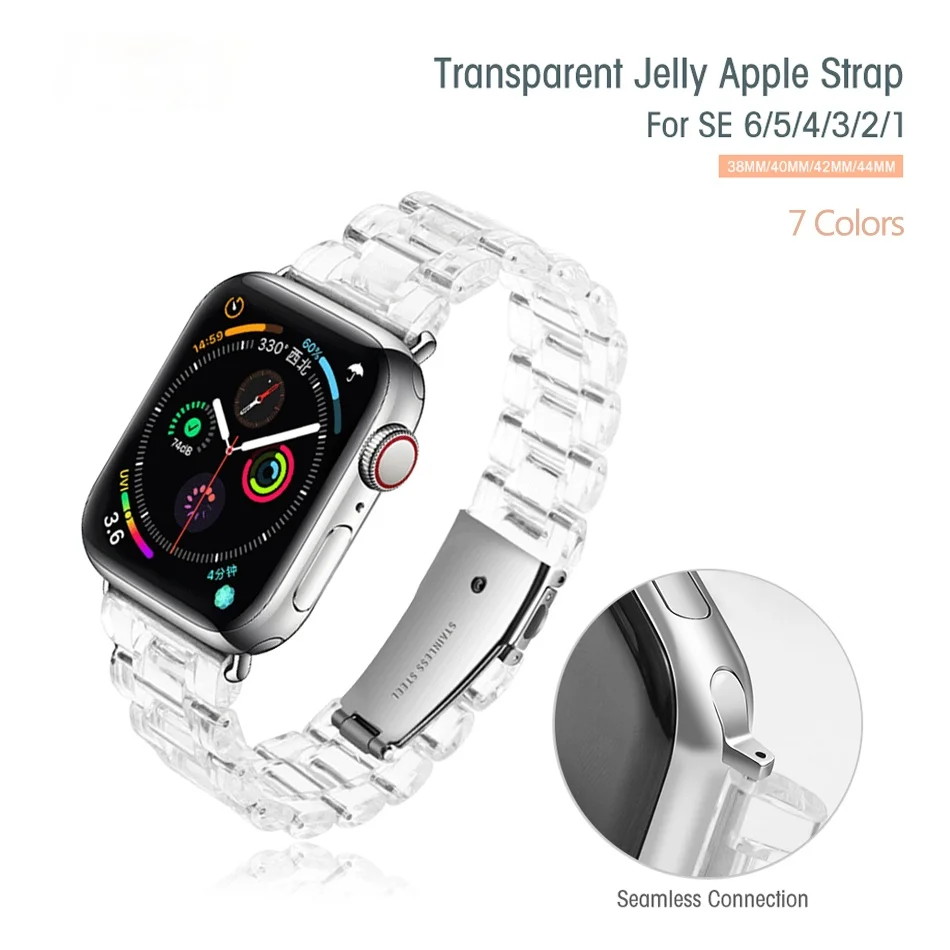 

Ремешок резиновый для Iwatch 6 se 5 4 3 2 1, прозрачный стальной спортивный браслет для Apple watch 6, 38 мм 40 мм 44 мм 42 мм