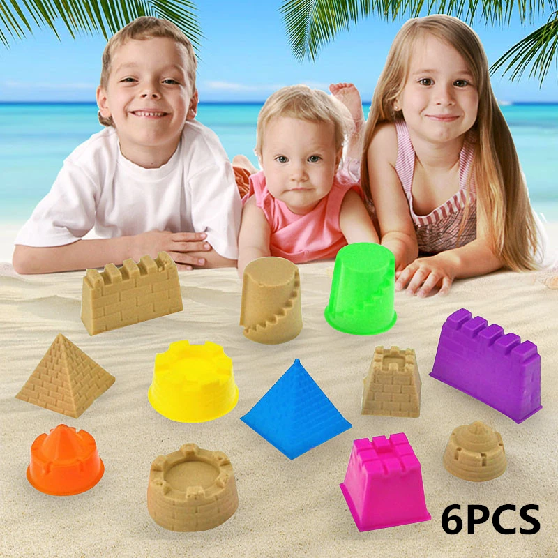 6PCS JIMITU 6 шт. портативный замок песок глина пляжные игрушки Новинка форма в виде пирамиды Строительная модель для детей Детские игрушки наборы - Цвет: 6PCS
