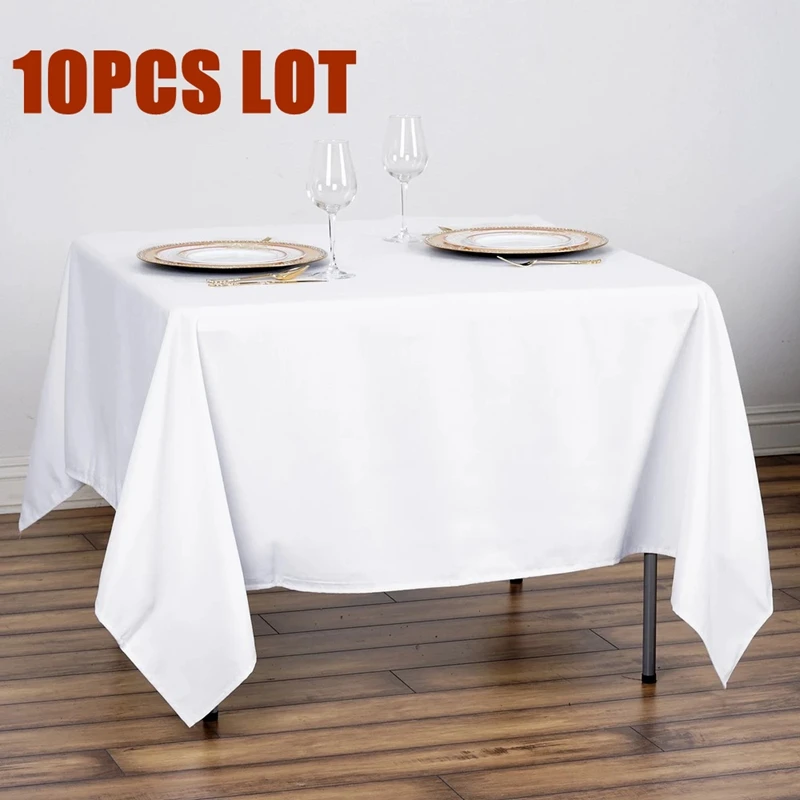 

10pcs Lot 60" 72" 90" Tablecloth Wedding White Hotel Table Cloth Table Cover Overlay Square Tablecloth Polyester