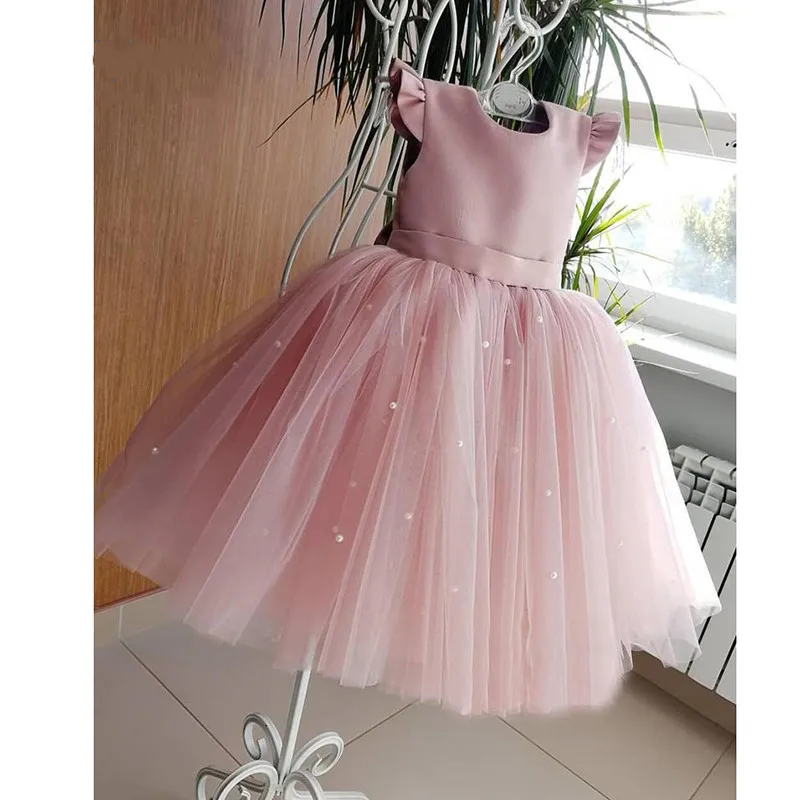 Pink Flower Girls Dresses Children Birthday Party Dresses Ball Gowns Celebration Ball Gowns Custom